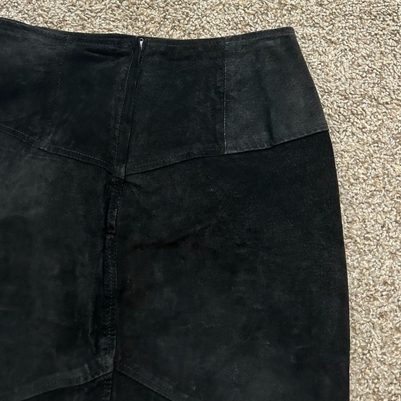 Vintage CHIA Suede Leather Black Pencil Skirt Business Size 10 Korea Zip Lined - Picture 3 of 7
